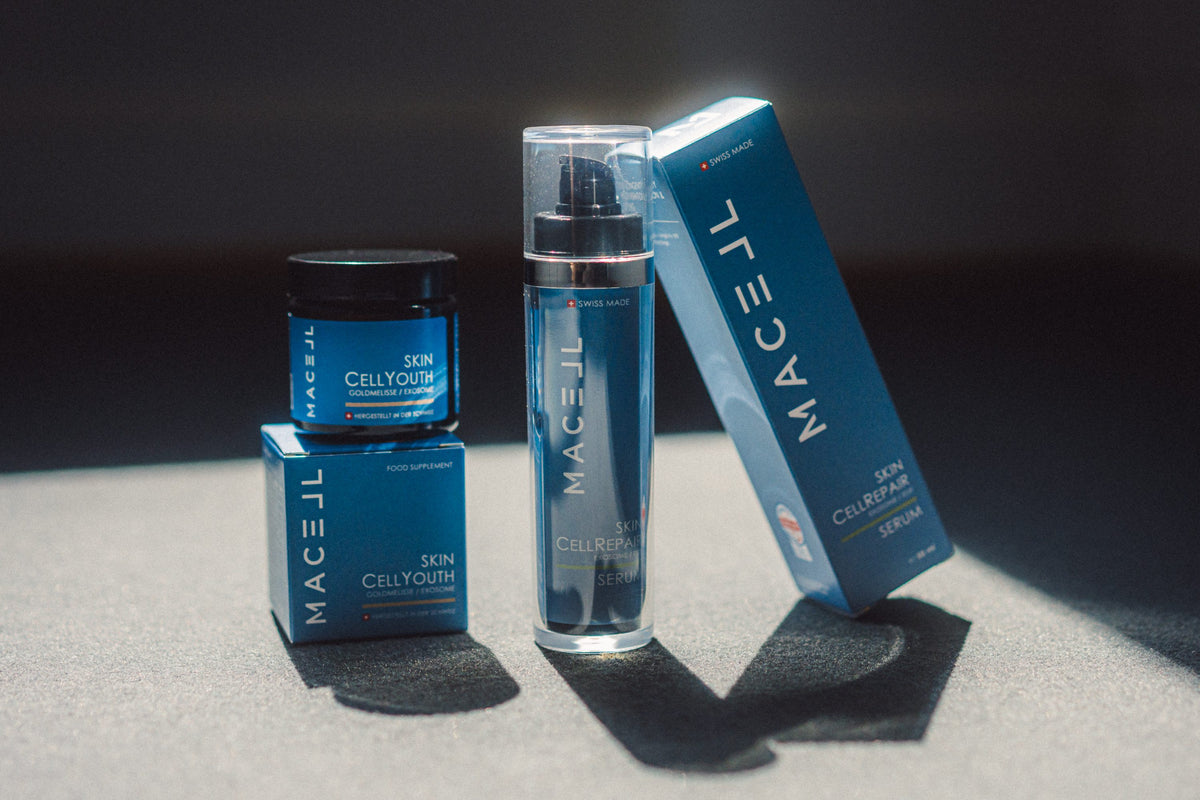 MACELL Skin CellRepair Serum und Skin CellYouth Kapseln mit ihren Verpackungen